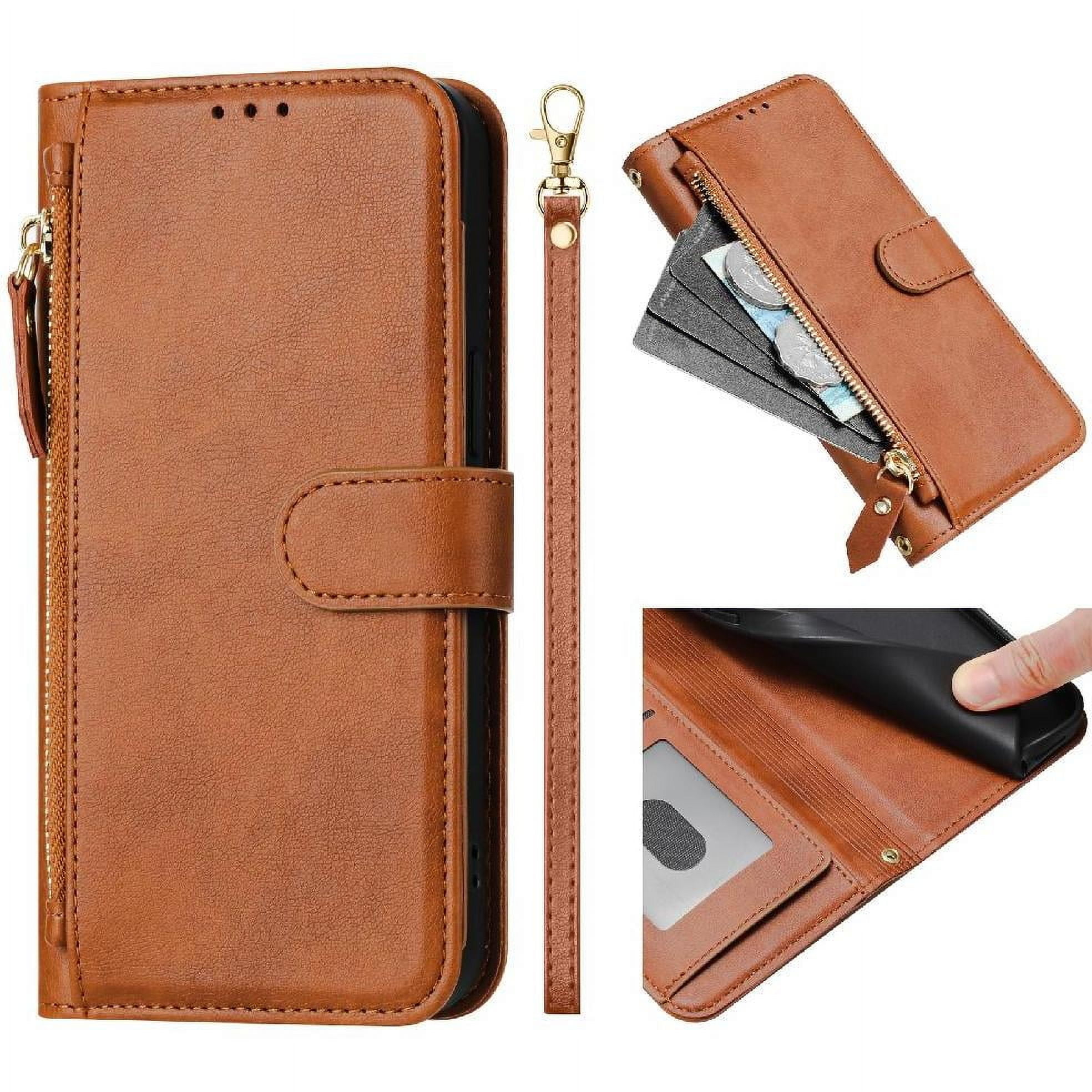 Foxdock - Funda Tipo Billetera Para Samsung Galaxy A10s Con Cremallera Portatarjetas Soporte Correa De Muñeca Cuero Marrón