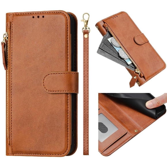 FOXDOCK Funda Tipo Cartera para itel A58 Lite Cuero PU con Cremallera y Correa de Muñeca, Ranuras para Tarjetas, Soporte Plegable, Cierre Magnético