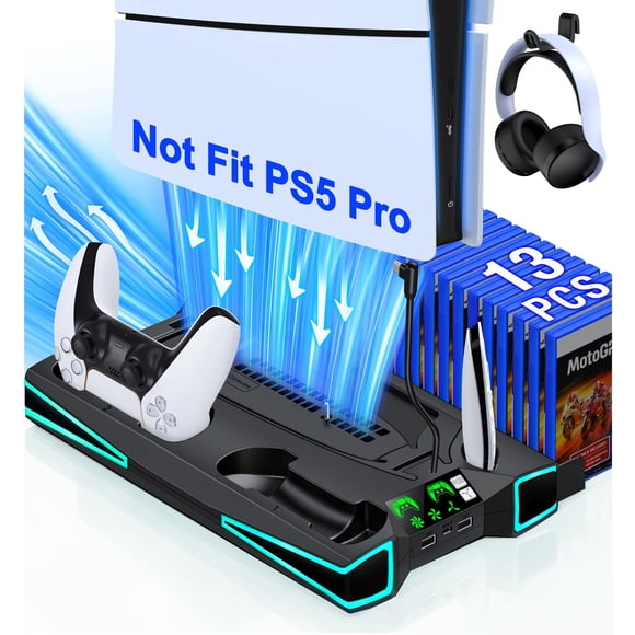 Base para PS5 LIFUFUTEE con Ventilador de Enfriamiento y Cargador – Negro