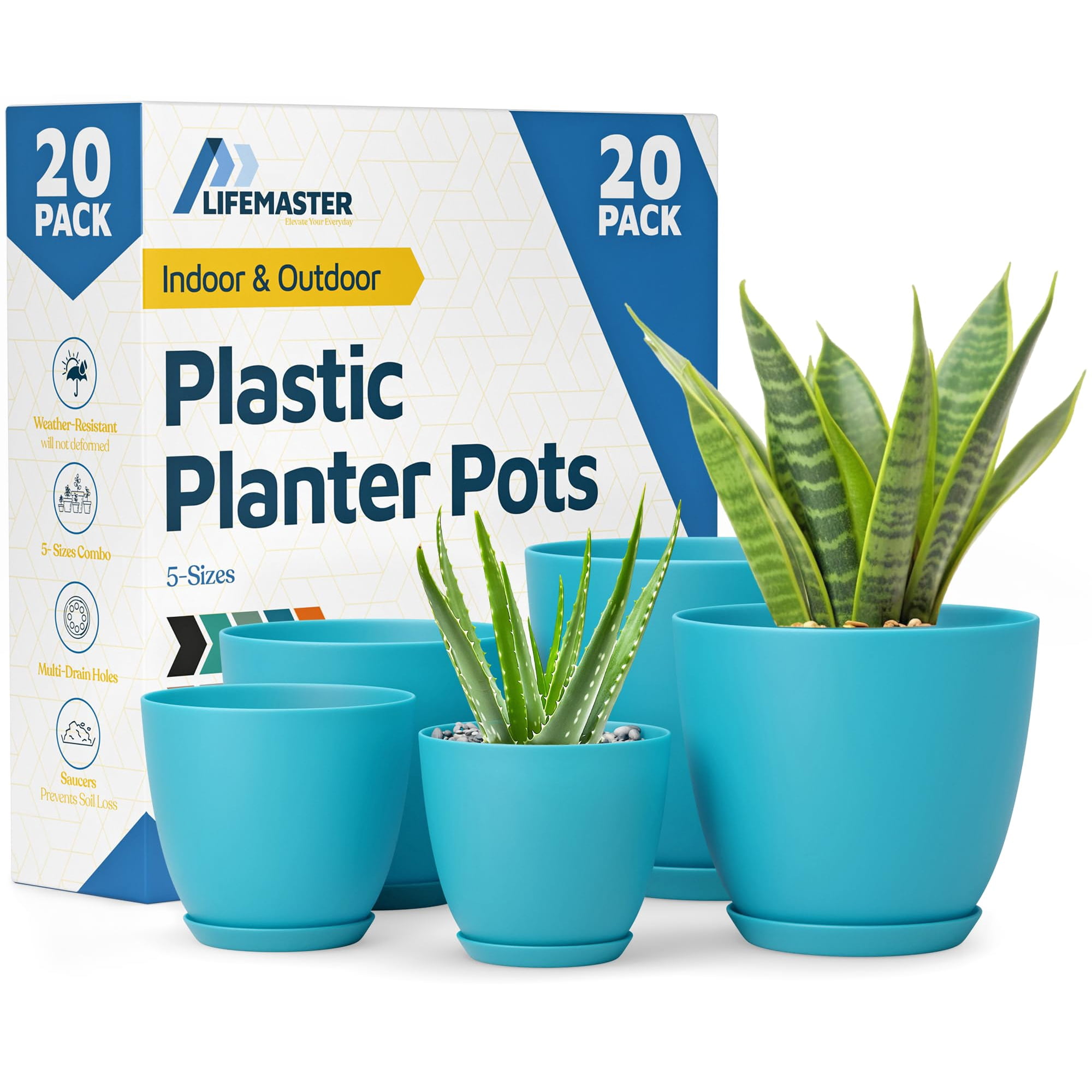 Macetas Apilables Lifemaster De 20 Piezas, Azules, Para Interior Y Exterior
