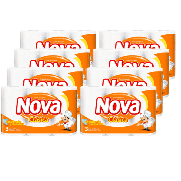 Toalla De Papel Nova Clásica 8 Paq De 24 Rollos X12m