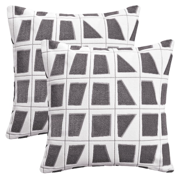 REGALWOVEN Fundas de Cojín Geométricas Juego de 2 Fundas de Almohada de Felpa Suave Modernas Decorativas para Sofá Dormitorio Gris 18" x 18"