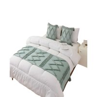 Genérico - Set De Piecera Bordada Con Dos Fundas Modelo Boho Verde