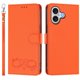 thumbnail image 2 of Funda de Cuero Tipo Billetera para Apple iPhone 16 de 6.1", con Tarjetero, Pulsera, Soporte a Prueba de Golpes con Relieve de Patrón Feliz, Funda para Teléfono, Naranja, For iPhone 16, 2 of 8
