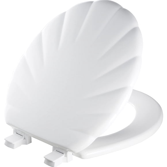 Asiento de inodoro Mayfair con carcasa esculpida, madera duradera, redonda, blanca