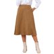 thumbnail image 1 of INSPIRE CHIC Falda de Mujer de Gamuza Sintética con Cintura Alta Elástica para Otoño Invierno, Falda Midi de Línea A para Trabajo con Bolsillos XL Marrón, 1 of 6