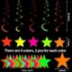 thumbnail image 2 of Juego de decoraciones para fiestas de cumpleaños de neón: pancarta de feliz cumpleaños que brilla en la oscuridad, 10 estrellas colgantes en espiral, 3 cintas luminosas UV, guirnaldas de puntos circul, 2 of 6