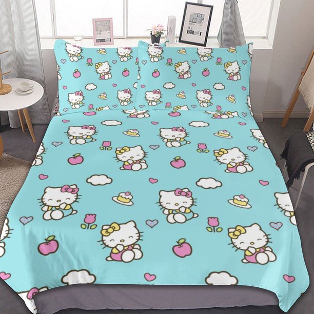 Hello Kitty Duvet Cover Set 3-Piece Bedding Set Soft Warm And Comfortable Soft Bed Set for Bedroom All Season Bed Sheets