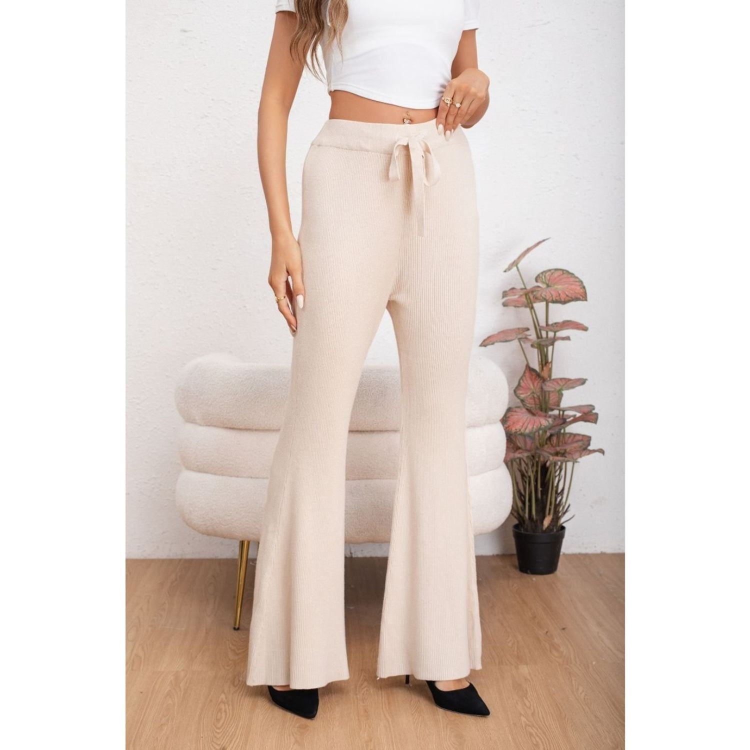 Likeshop - Pantalon Calza Mujer Flare Lanilla Tiro Alto Full Elasticado 5050