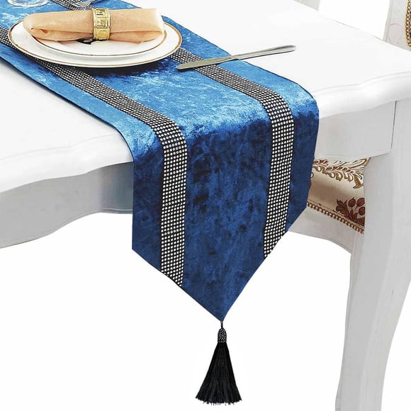 Camino de mesa estilo europeo azul 33x210 cm con lentejuelas