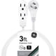 thumbnail image 1 of Cable de extensión GE de 3 salidas, 3 pies, toma de corriente con enchufe plano, color blanco, 1 of 6
