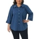 thumbnail image 1 of Agnes Orinda Camisas de Mujer Talla Grande para Escuela o Universidad con Botones, Cuello, Pliegues, Mangas 3/4, Blusas Sólidas de Negocios, Talla 4X Azul Oscuro, 1 of 6