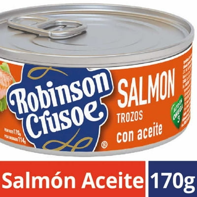 Salmón En Trozo Aceite De Maravilla Lata Drenado 100 G - Neto 170 G Robinson Crusoe