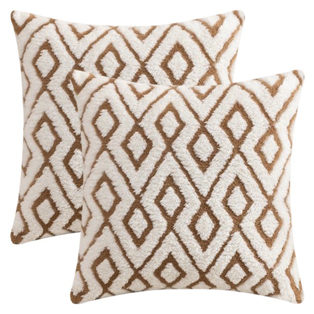 REGALWOVEN Funda de Cojín de Lana Suave con Copo de Nieve Geométrico Funda de Almohada con Cremallera Oculta Decoración para el Hogar Marrón 16" x 16"