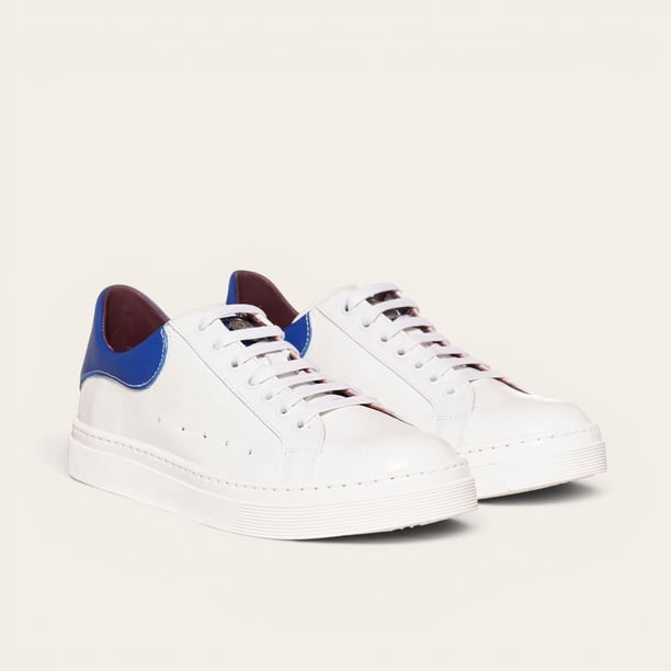 Zapatilla Alexander de Cuero Natural Nevado OLKI - Blanca/Azul azul cielo 41