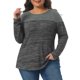 thumbnail image 1 of Agnes Orinda Blusa Casual Suelta de Punto con Bloque de Color y Cuello Redondo de Manga Larga para Mujer de Talla Grande 4X Negro, 1 of 6