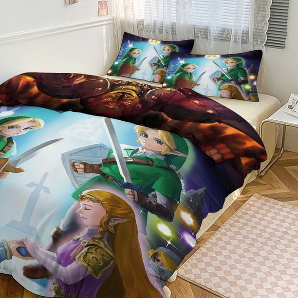 The Legend of Zelda Print Bedding Set Pattern Duvet Cove Set 3 Pieces 1 Quilt Cover And 2 Pillowcases for Women Men Teens