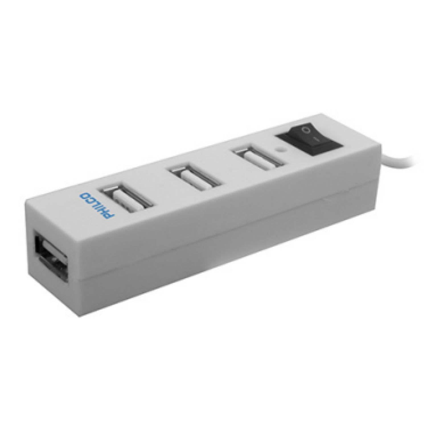 Philco - Mini Hub 2.0 4 Puertos Usb Con Encendedor Blanco