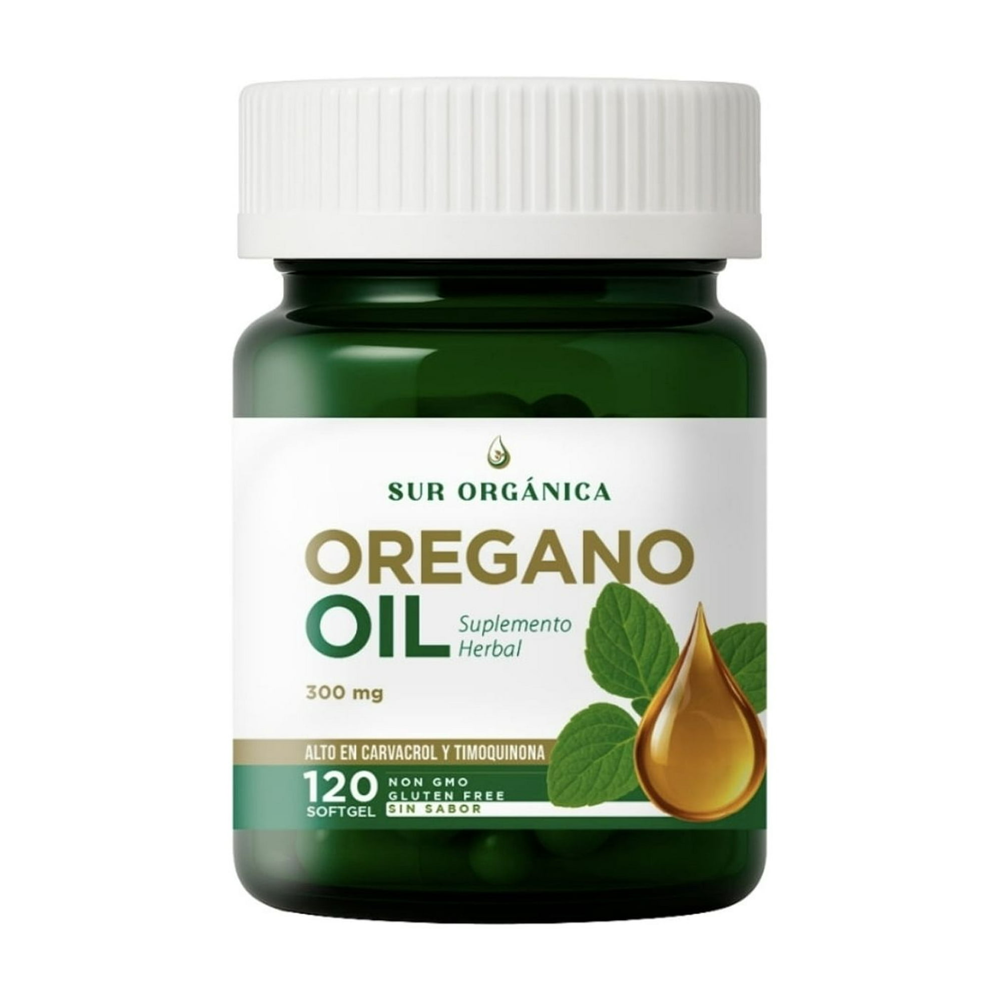 Sur Organica - Aceite De Orégano 300mg , 120 Sofgtgels, Sin Sabor.