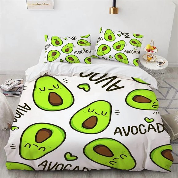 ed Avocado Faces Bedding Set Boys Girls Cute Fruit Duvet Cover Pillowcase Bed Kids Adult