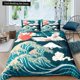 thumbnail image 1 of Japanese Crane Duvet Cover Size Wave Flower Ukiyo-e Style Bedding Set Eastern Culture Polyester Quilt Cover Bed Sheets, 1 of 5