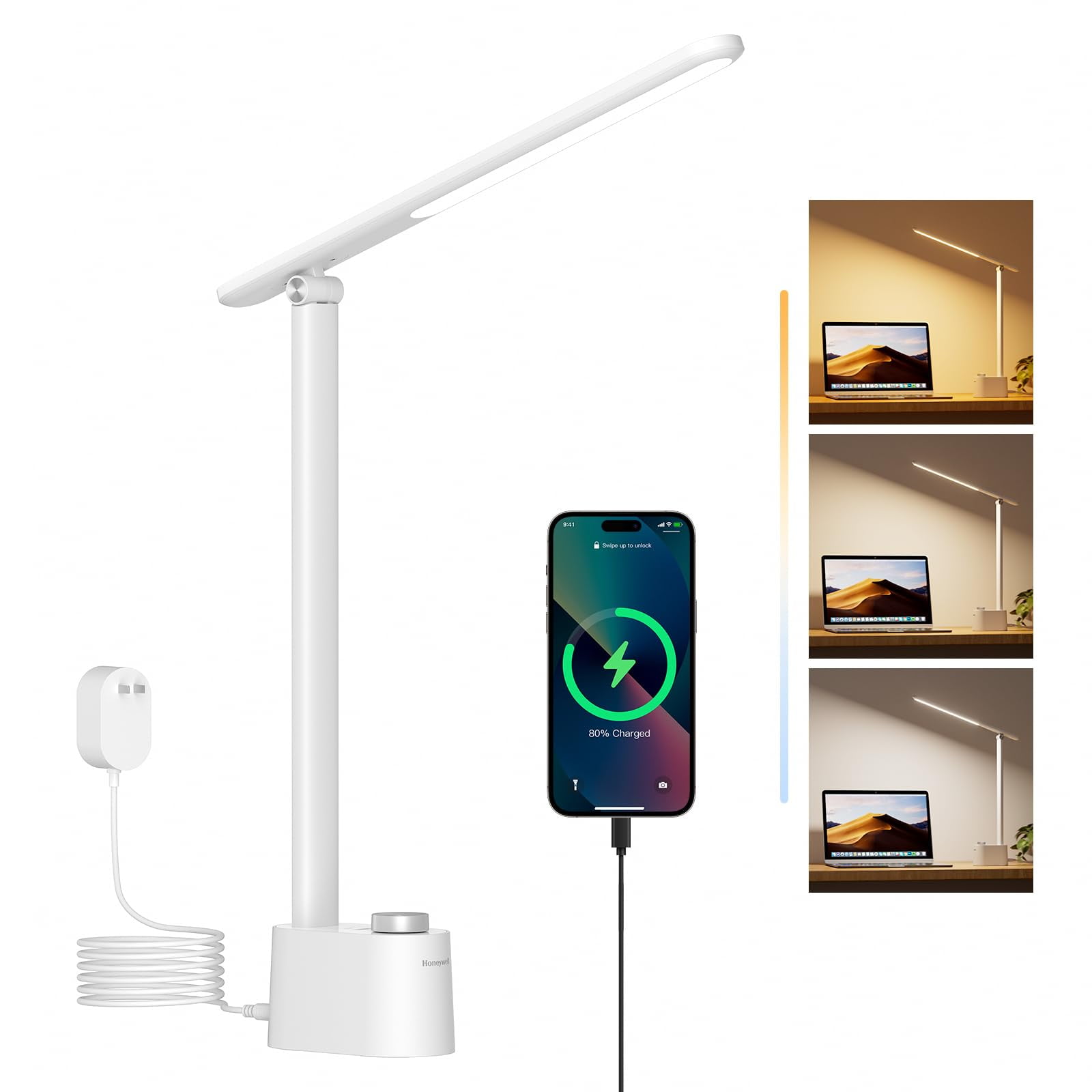 Lámpara De Escritorio Honeywell Sunturalux Led Con Puertos De Carga Usb