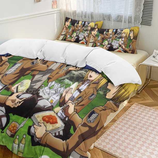 Attack On Titan Quilt Set Thicken Soft 3 Pieces Bedding Set All Season Duvet Cove with 2 Pillowcases for Adult Women Girls Teens Home Room Decor
