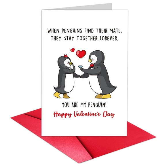 Tarjeta de San Valentín TQDaiker, divertida, diseño de pareja de pingüinos