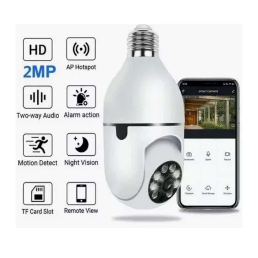 Aventura Store - Cámara Seguridad Foco Wifi Y Rotación 360° Hd Night Vision