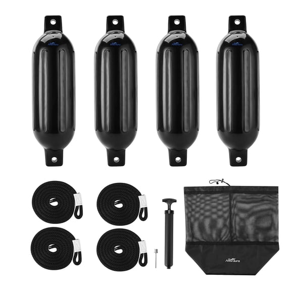 Juego de 4 defensas inflables para bote Affordura 14 cm negras