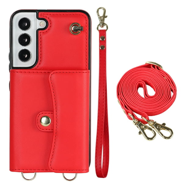 Crossbody PU Leather Phone Case For Samsung Galaxy S23 S22 Plus Note 20 Ultra Wallet Card Slots Magnetic Lanyard Cover