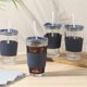 thumbnail image 4 of Mr. Coffee Sip Savvy Pack de 4 vasos de vidrio de 15 oz color azul medianoche con tapas y pajillas – Tazas reutilizables para café helado – Apto para lavavajillas – Vasos para llevar y agua, 4 of 5