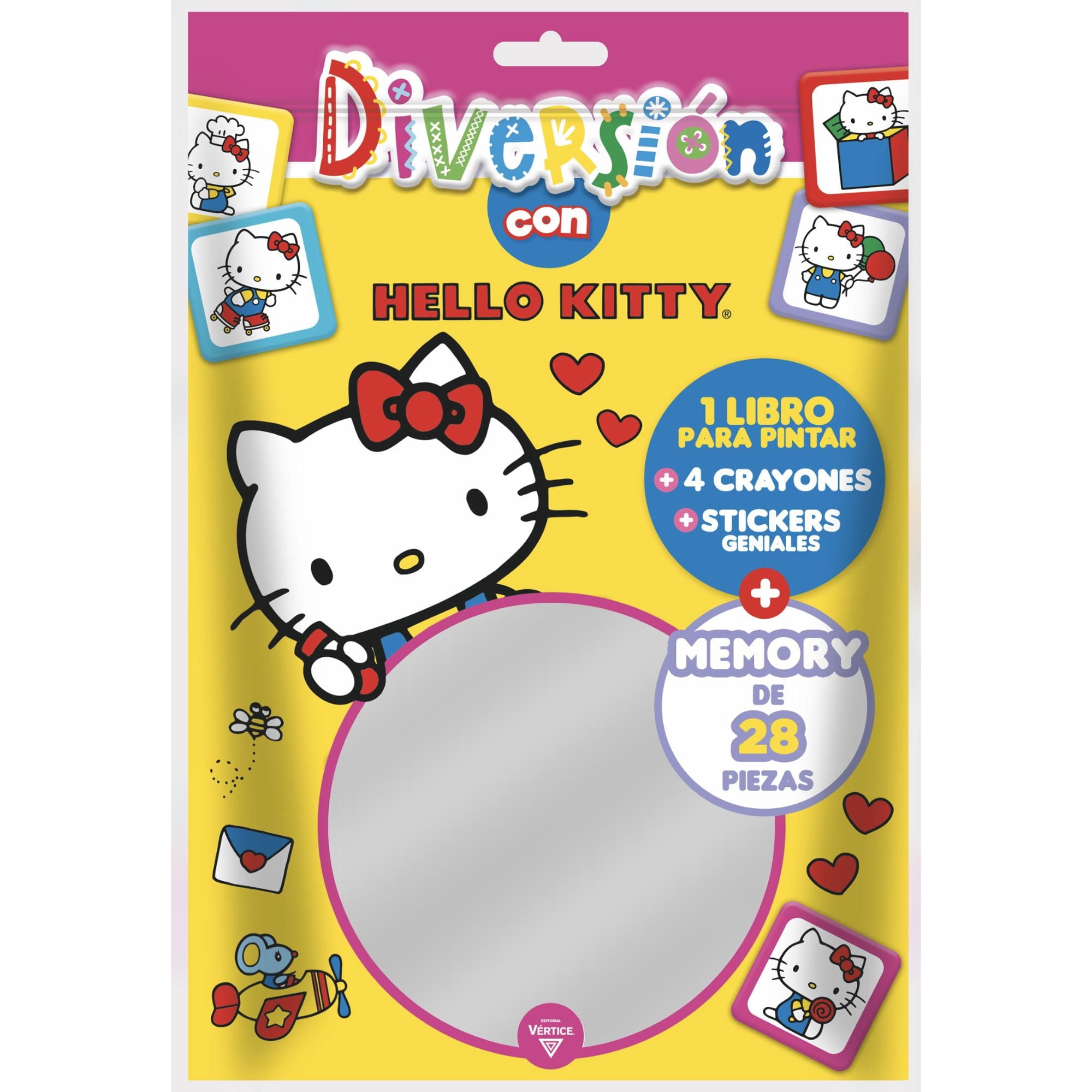Libro Para Colorear + 4 Crayones + Memory Piezas Hello Kitty, 1 Un Vertice
