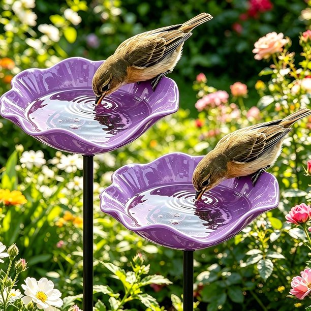 Estacas jardín flor metal hechas mano 4 uds baño pájaros estación riego abejas jardín
