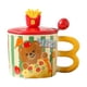 thumbnail image 2 of Bonita Taza De Café Con Forma De Oso Con Tapa Y Cuchara, Taza De Té Para La Oficina, Dormitorio, Regalo De Cumpleaños, Pizza, 2 of 3
