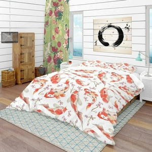 Milsleep - Designart 'Motivo Chino Con Carpas Arco Iris' Juego De Cama Oriental - Edredón