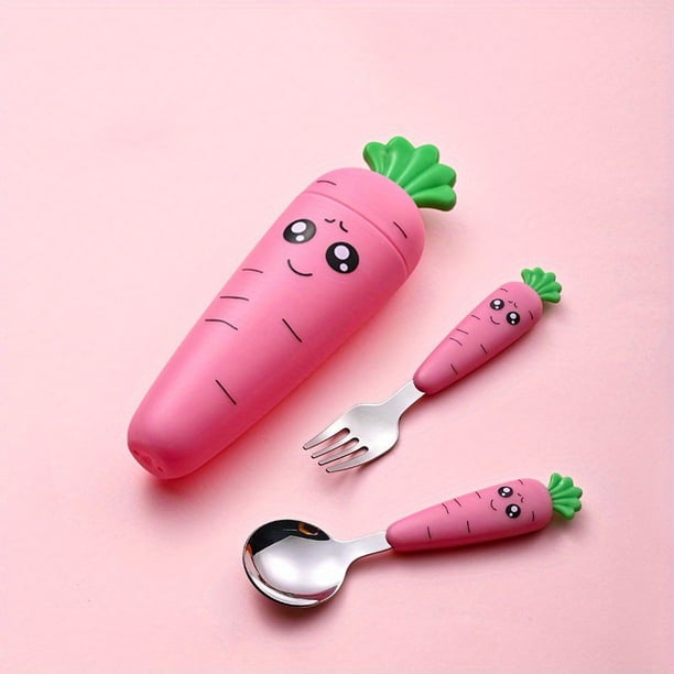 1pc/1set Creative Cartoon Carrot Tableware, Children's Fork Spoon With Handle, Portable Children's Tableware, For Toddlers Kids