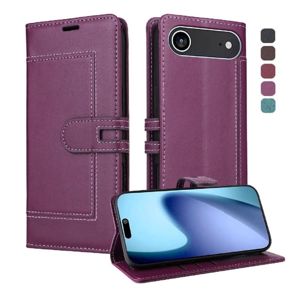 Premium Wallet Case for iPhone 17 Air with Card Slots & Kickstand, Flip Cover Purple