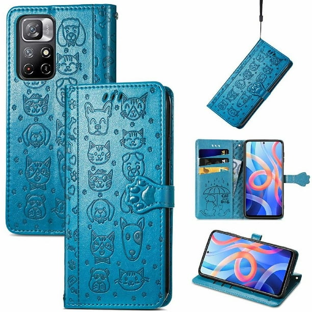 Funda Cartera FOXDOCK para XIAOMI Redmi Note 11 , Flip PU con Relieve de Gatos y Perros, Tarjetero y Soporte