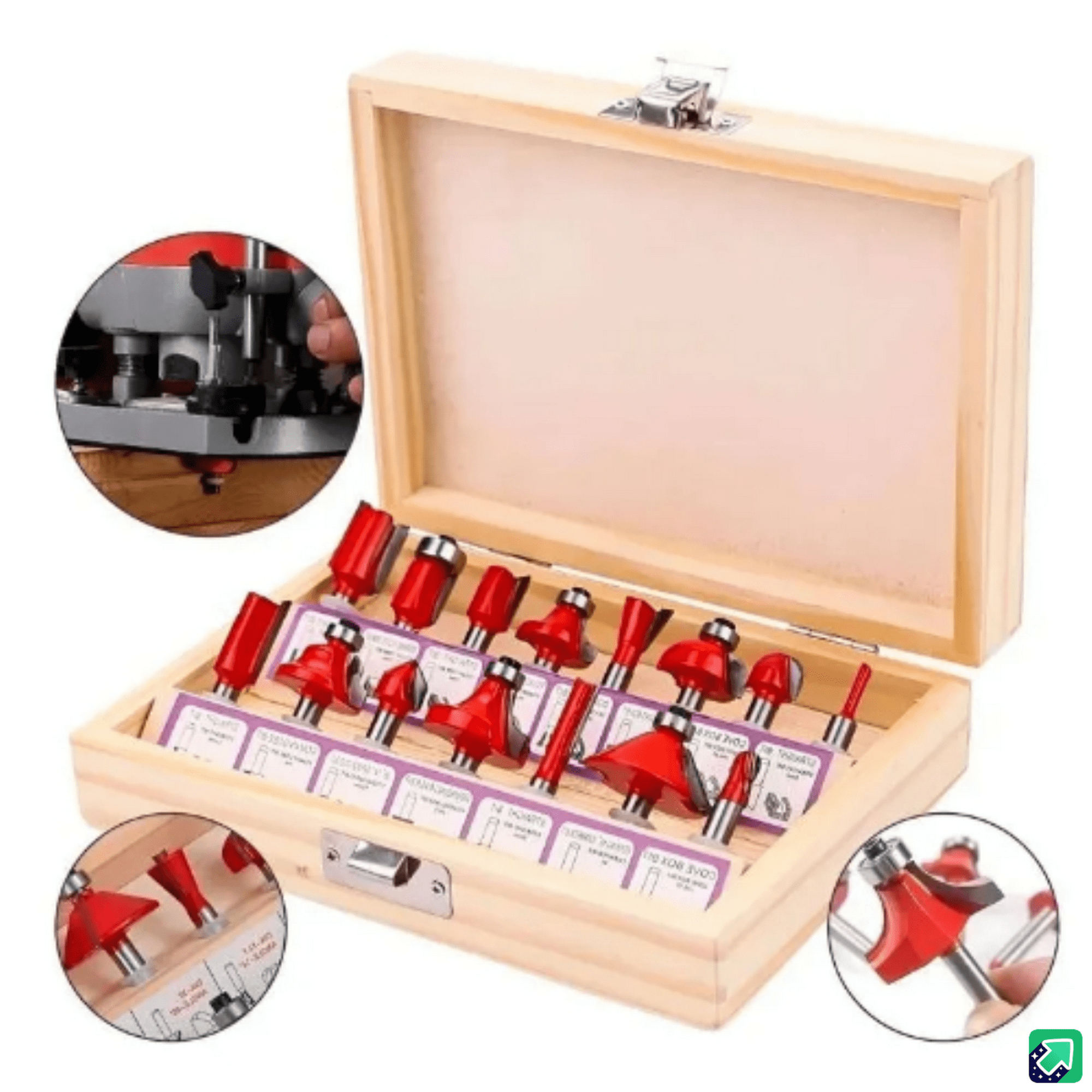 Genérico - Set 15 Fresas Madera Toma 1/4 6.35mm - Router Tupi Fresadora