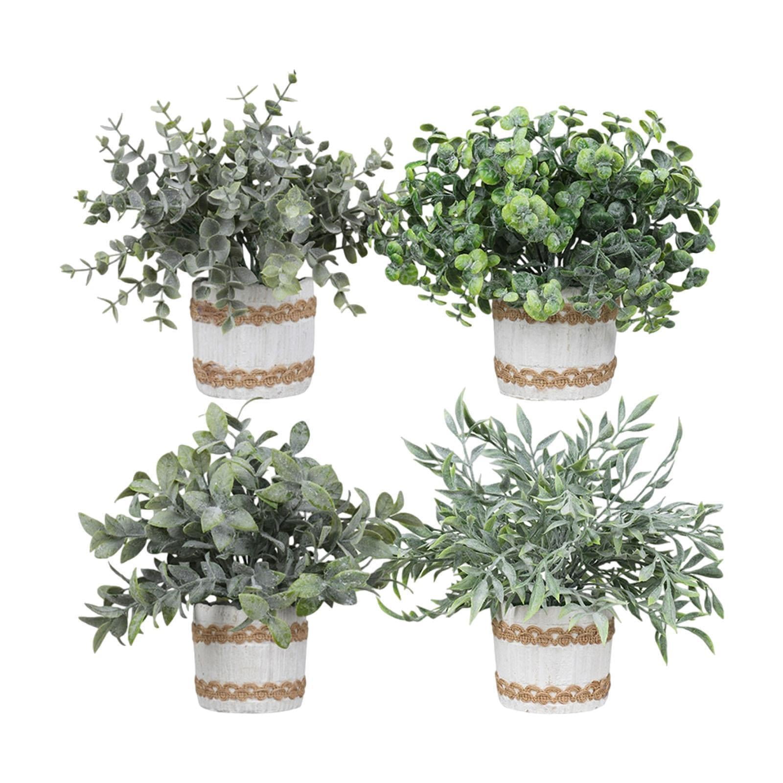 Magideal - 4 Pequeñas Plantas Falsas Para Escritorio, Centro De Mesa, Plantas Falsas En Maceta, Bonsái Artificial Para Escritorio, Baño, Decoración De Dormitorio Estilo A