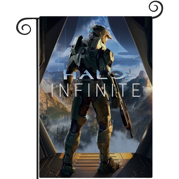 Halo-bandera de jardín temática. Regalo perfecto para fans, amigos y familiares, ideal para actividades al aire libre y decoración de fiestas.28CM*45CM