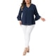 thumbnail image 2 of Agnes Orinda Blusas Elegantes de Talla Grande para Mujeres con Mangas Acampanadas 3/4, Camisas de Trabajo de Chifón de Doble Capa 2X Azul Marino, 2 of 6