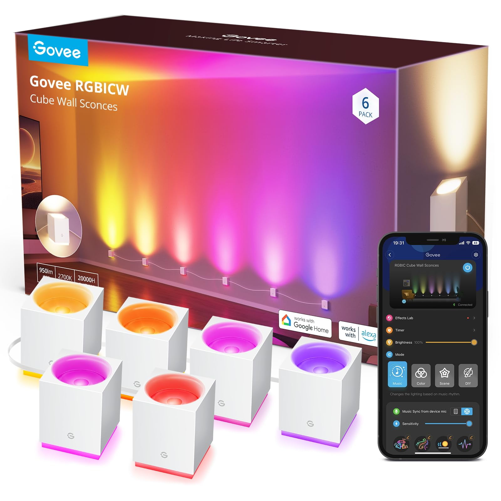Lámparas De Pared Govee Cube Rgbic Led Que Funcionan Con Alexa Wifi De 15 Pies