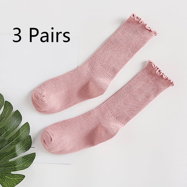 Calcetines de mujer. Calcetines tobilleros informales con puños vueltos y volantes, transpirables, de algodón fresco, con diseño de lechuga y volantes (paquete de 3)