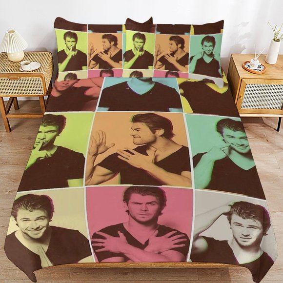 Chris Hemsworth Bedding Sets Ultra Soft Skin-Friendly Duvet Cover 3 Piece, Cute Comforter Cover Bed Set for Boys Girls Kids