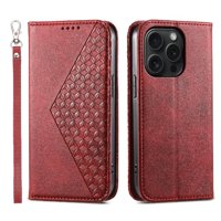 Funda Flip Foxdock Para Iphone 15 Pro , Estilo Billetera Con Diseño Rombo, Correa De Mano Y Soporte, Uso Diario