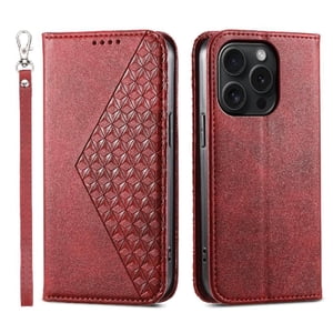 Funda Flip Foxdock Para Iphone 15 Pro , Estilo Billetera Con Diseño Rombo, Correa De Mano Y Soporte, Uso Diario