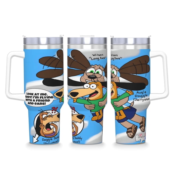 Augie Doggie y Doggie Daddy Vaso aislado de acero inoxidable con asa, diseño temático, regalo para familia, amigos y fans; incluye pajita y encaja en el portavasos estándar, 40 oz