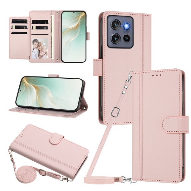 Funda Billetera para Motorola Edge 60 Neo, Cuero Sintético con Cierre, Rosa